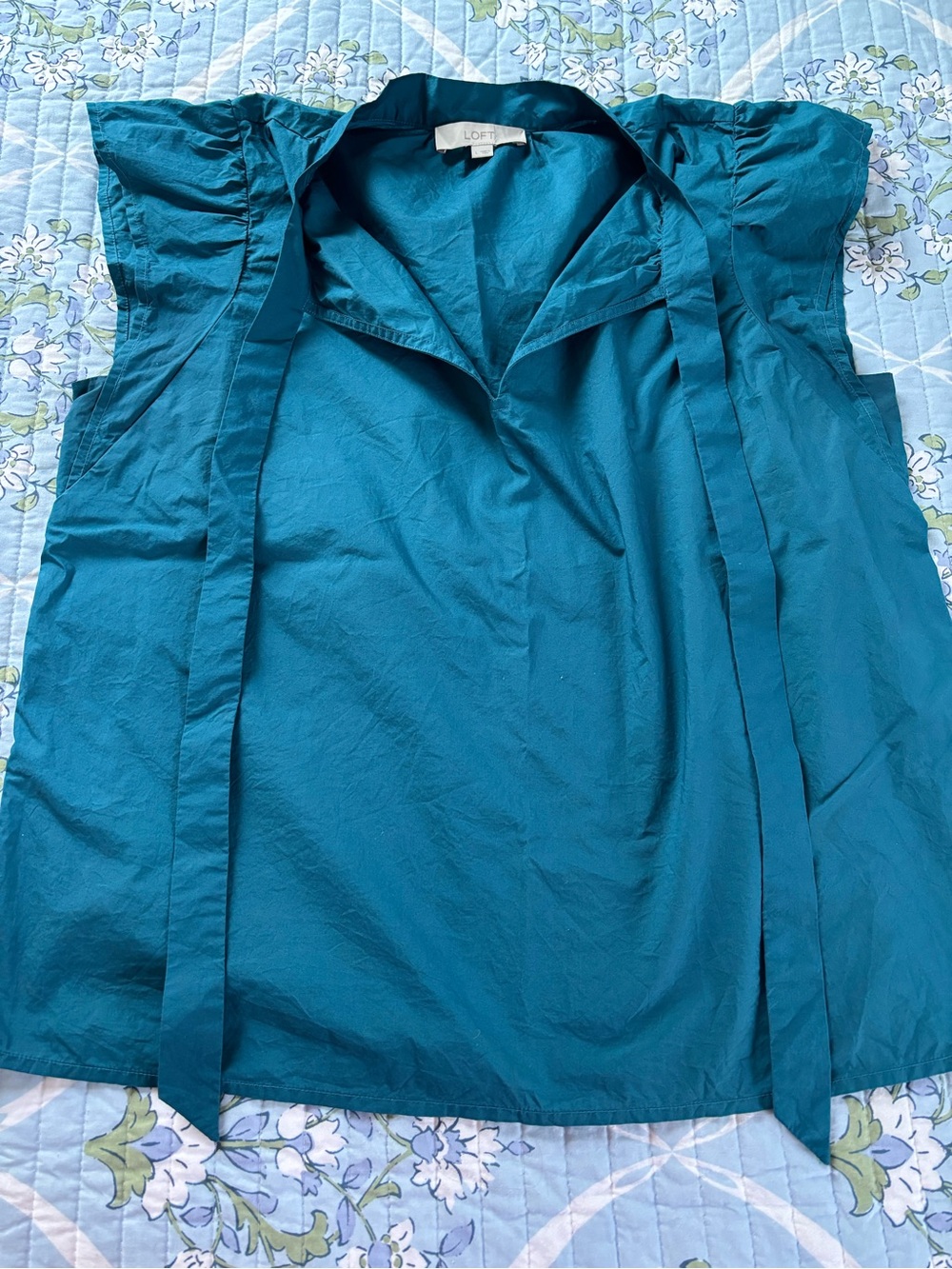 LOFT Teal Tie-Neck Sleeveless Blouse
